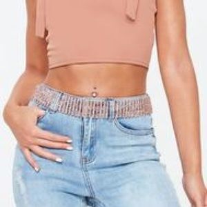 Rose gold diamanté rhinestone chain belt